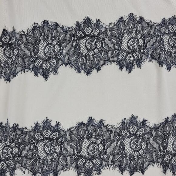 Talbots Womens Sweater XL Cream Black Paisley Eyelash Lace Stripes Crew Neck - Picture 8 of 12